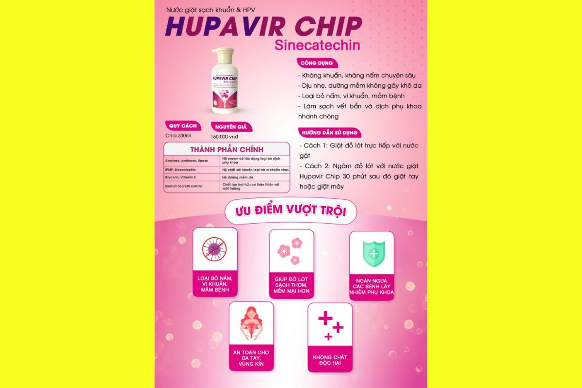 Nước Giặt Sạch Khuẩn & HPV Hupavir Chip