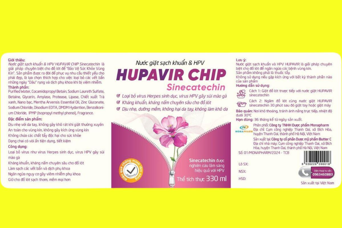 Nước Giặt Sạch Khuẩn & HPV Hupavir Chip